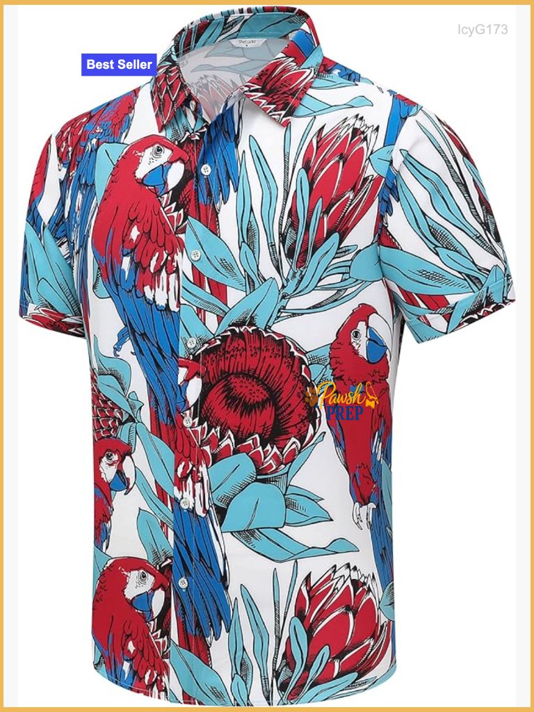 Men's Summer Short Sleeve Button Down Shirt Loose Fit Tropical Print